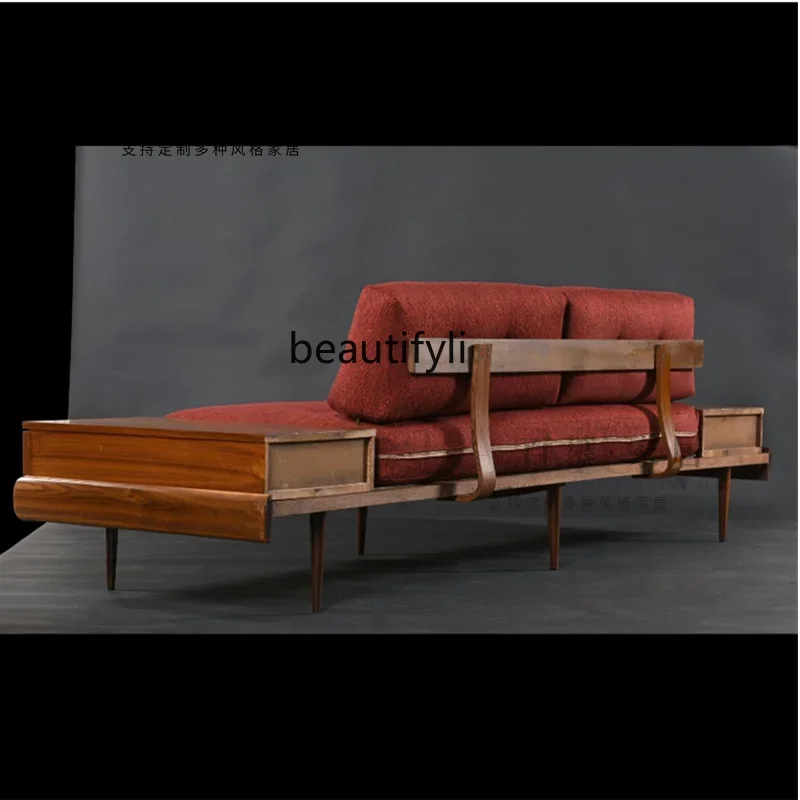 A4567 Vintage Solid Wood Fabric Living Room Two or Three Seater Sofa Designer Model Room Exhibition Hall Sales Office Furnishing