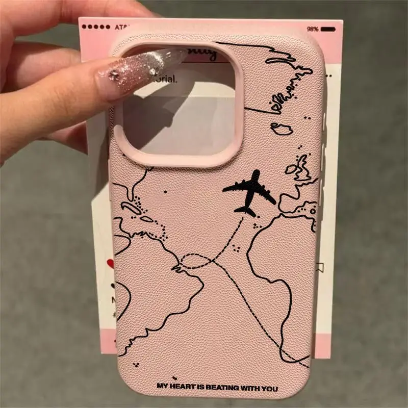 Case For Samsung Galaxy S26 Ultra S25 S24 Plus A37 A57 A56 M56 M55 M15 M11  Airplane Line Print Soft PU Leather Matte Cover