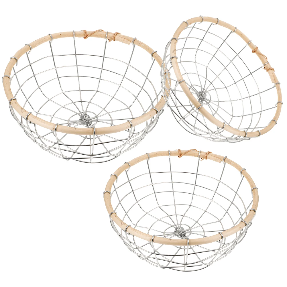 

3pcs Iron Fruit Baskets Large Capacity Storage Basket Vegetable Holder Home ganization Wire Basket Fruit Holding Tray Set