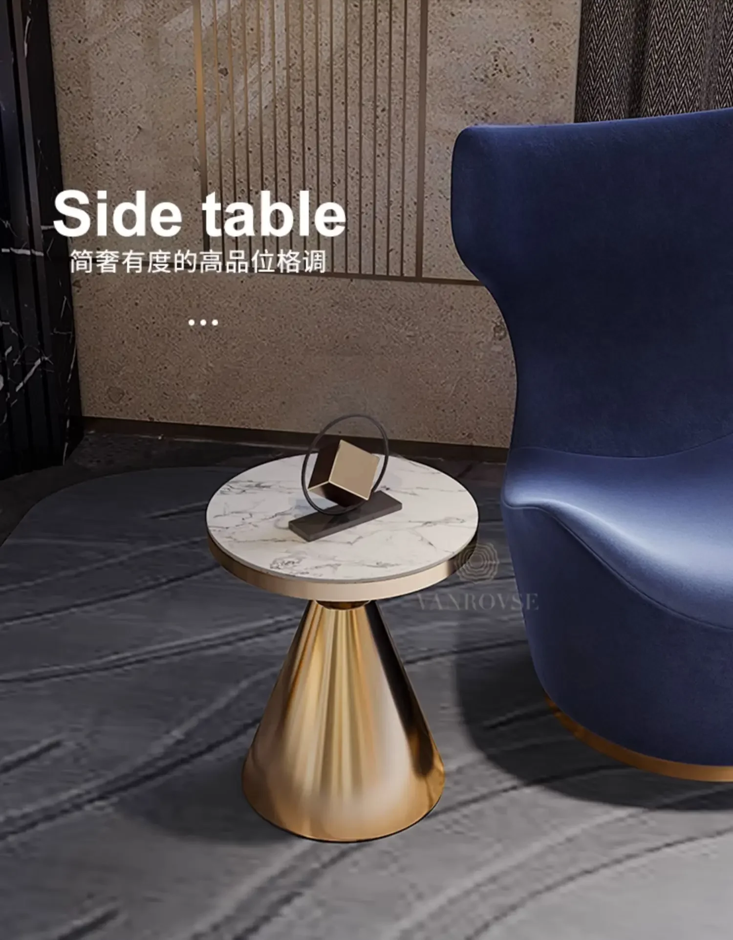 A Nordic Modern Simple and Light Luxury Marble Stone Plate Coffee Table Stainless Steel High-Grade round Side Table