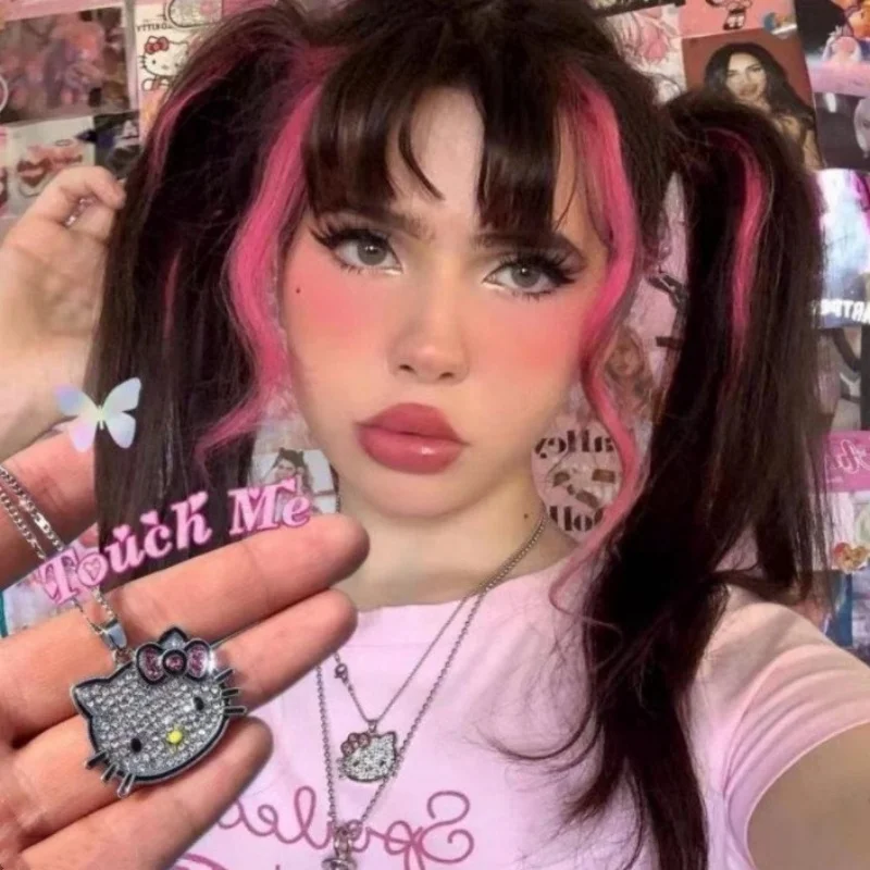 헬로 키티 산리오 목걸이, 체인 합금 실버 크리스탈, 여성 매력 라인스톤 고스 펜던트, 주얼리, 발렌타인 데이 선물