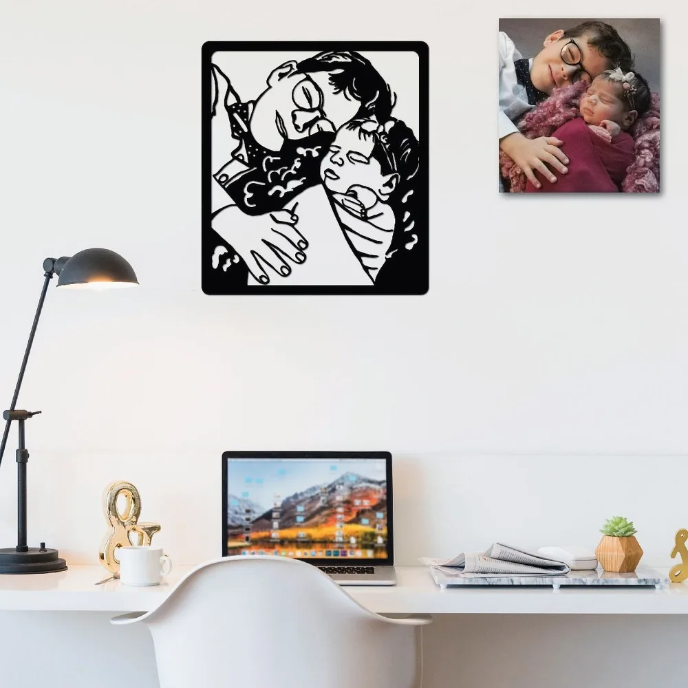 1pc Customizable Family Metal Silhouette Portrait, Group Photo Line Art, Modern Home Wall Decor Keepsake Gift (Only For Decorati