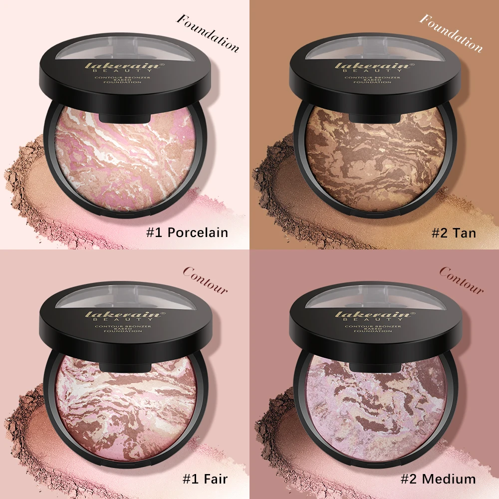 Base de Control de aceite de Base de polvo horneado, Maquillaje Mineral, contorno facial, Cosméticos compactos de larga duración, prensado, 4 colores