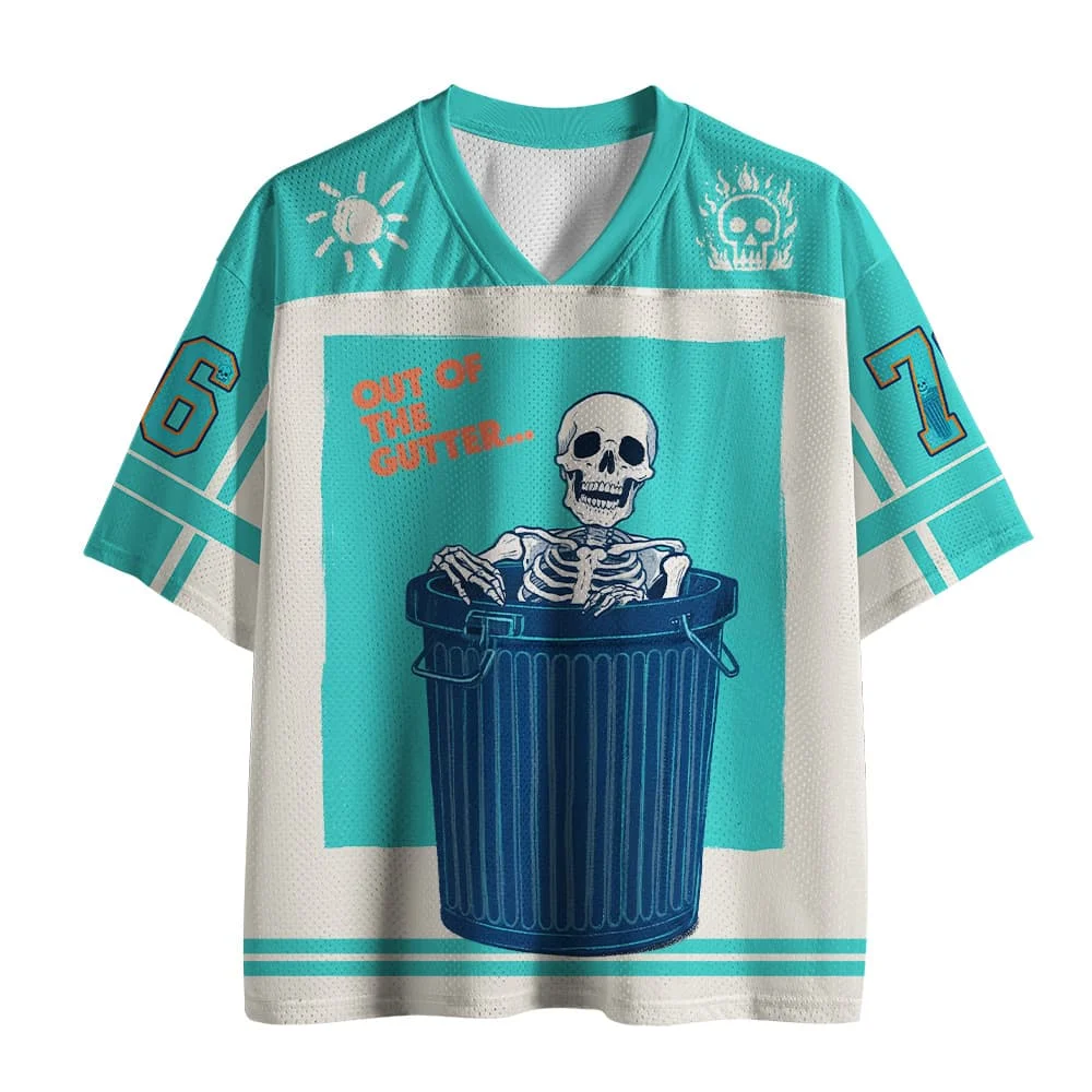 2026 Popular V-neck Mesh T-shirt with Fun Printed Short Sleeved T-shirt, Retro Streetwear, Loose Oversized Sports Mesh T-shirt