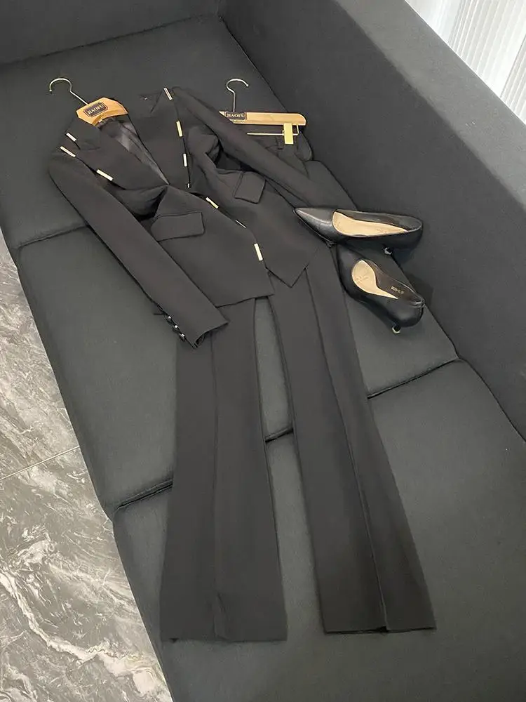 

Bla Metal Blo Декорированный костюм на одной пуговице с заниженной талией Женский комплект из двух предметов Осень-зима Новый Sle A8 Формальная одежда