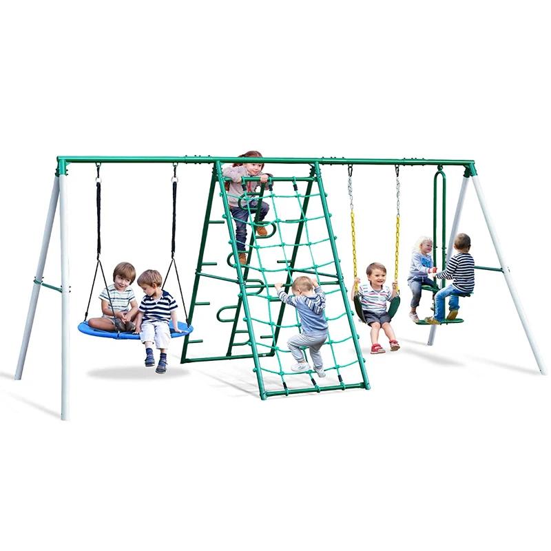 

Kindergarten Outdoor Playground Baby Swing Set Outdoor Metal Swing Kids Basketball Rim Equipment Garden Swing for Children