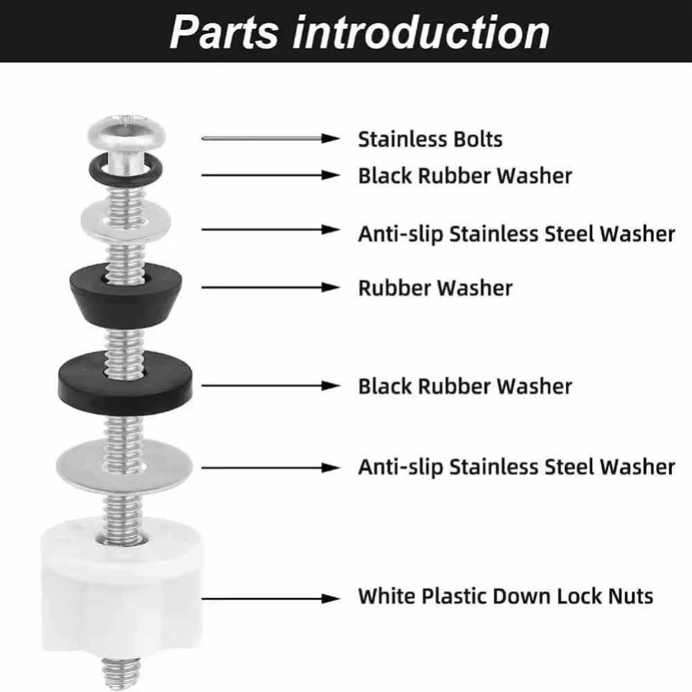 2Pcs Stainless Steel Toilet Seat Bolts Kit Rust Resistant Rubber Washers Stainless Steel Bolts Replacement Hardware Secure Fit