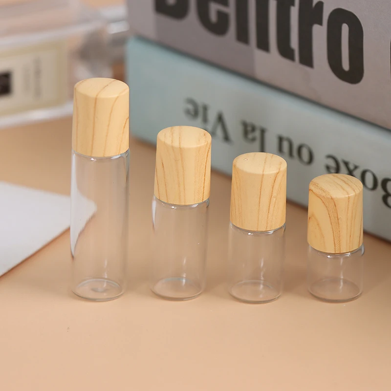 @*1/2/3/5ml Cosmetic Container Roll On Glass Bottles For Essential Oil Empty Perfume Bottle Refillable Container With Bamboo Lid