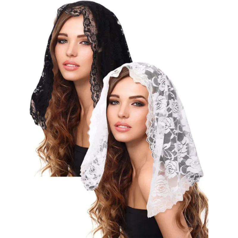 

2 Pcs Lace Veils for Church Mantilla Catholic Veil Latin Mass Head Covering Veils for Bridal Women Muslim Headwear White Black