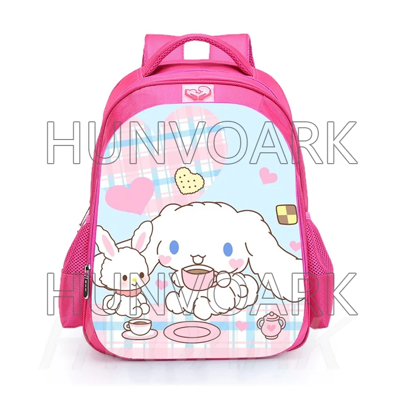 Mochila de dibujos animados Cinnamoroll para estudiantes de escuela primaria, Grado 1 a 6, protección de la columna vertebral, reducción de carga, bolsas escolares dobles