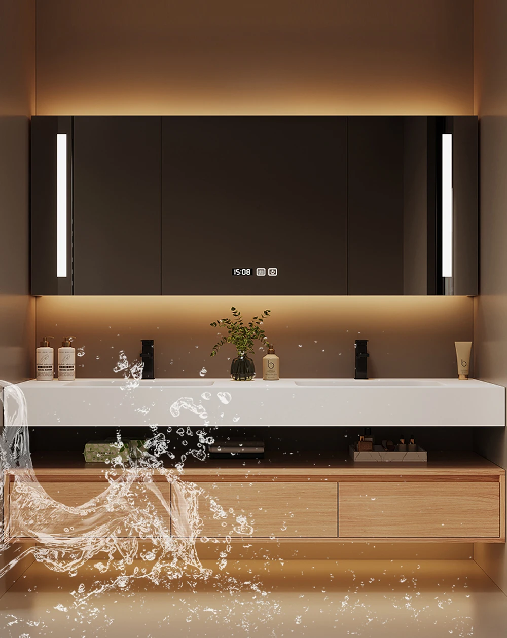 Light Luxury Modern Custom Bathroom Smart Cabinet Furniture Bathroom Vanities With Double Sinks And Smart LED Mirror