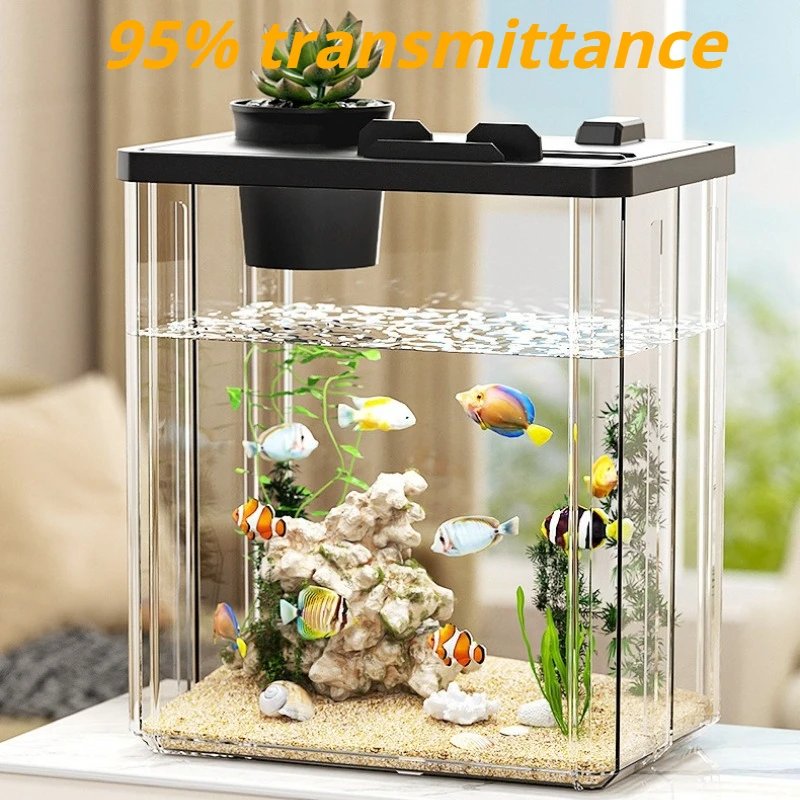 Desktop Fish Tank Water Pump High Transparency Aquarium with Light Filter Landscaping Fishbowl Home Decorative Fish Terrarium