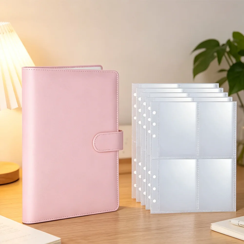 PU Business Card Album for Consistent Organization of Cards Photos and Paper Items Including 25 Four-Grid Loose Leaf Sheets