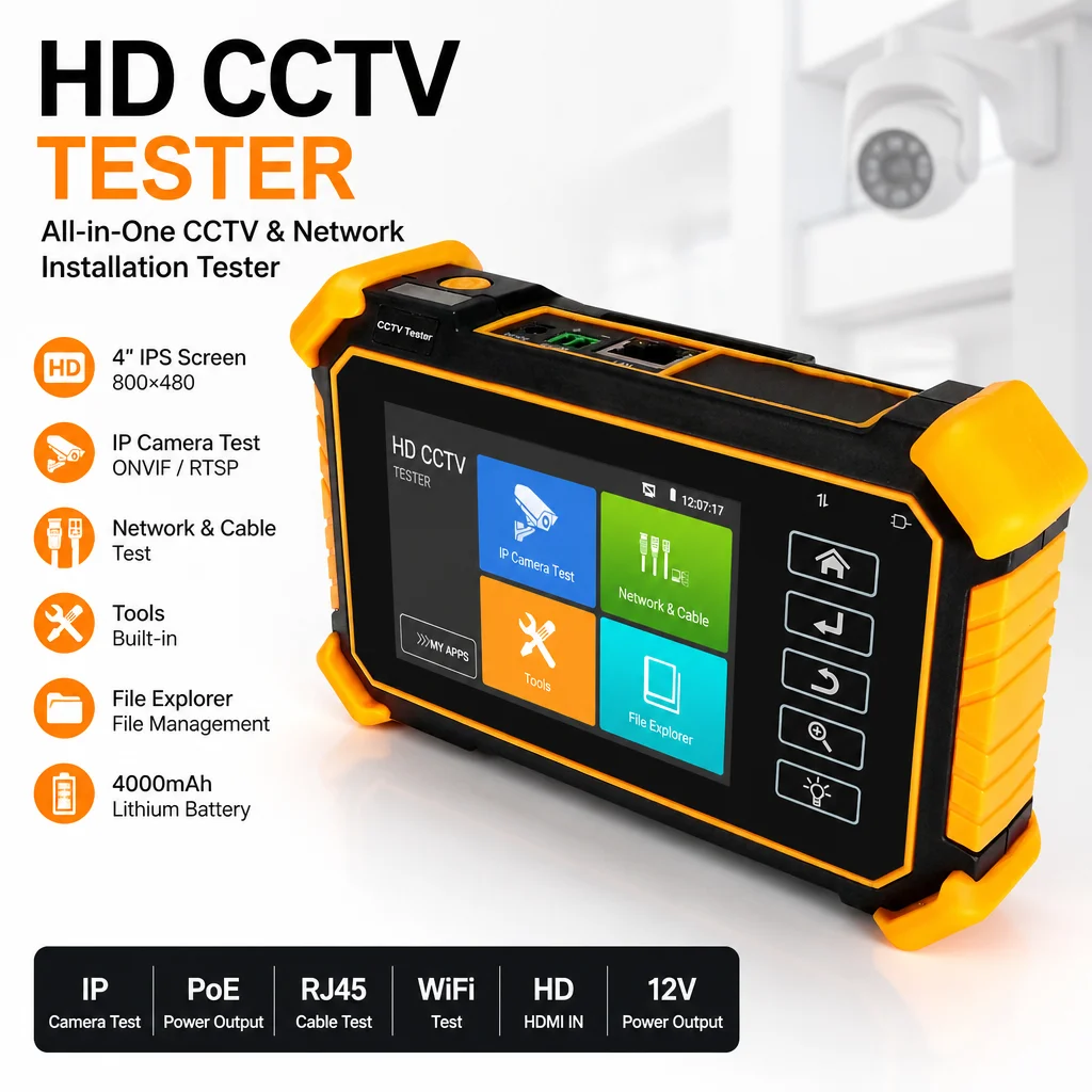IPC-1910C 4 Inch Portable 8K H.265 IPC Tester PoE Output TDR Network Cable Fault Locator Security Camera Test Monitor