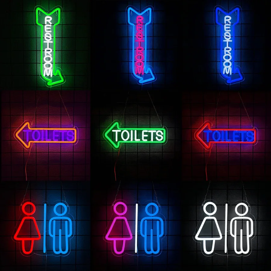 Toilet Neon Light Arrow LED Business Sign For Hotel Bar Hospital Mall Store Office Decoration Restroom Neon Sign for Wall Decor