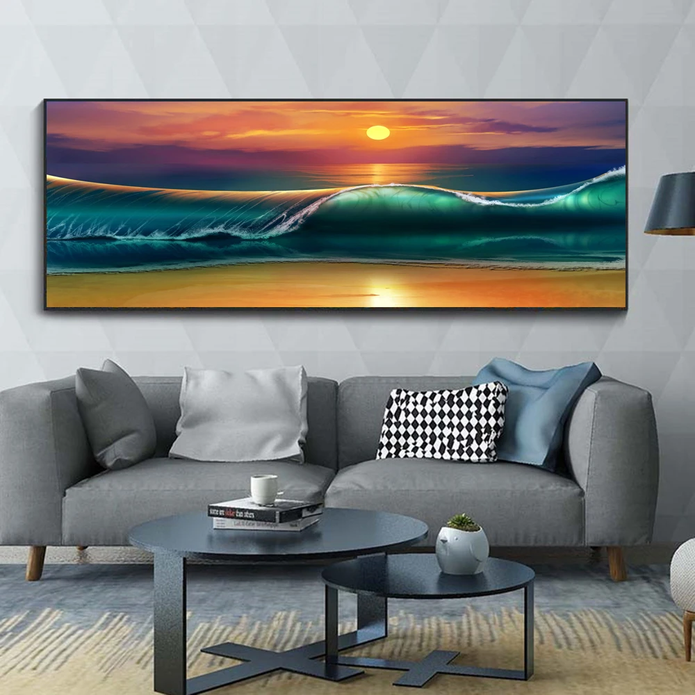 5D DIY Large Diamond Painting Cross Stitch Sea Wave Wall Art Hanging Painting Full Round Drill Embroidery for Home Decor