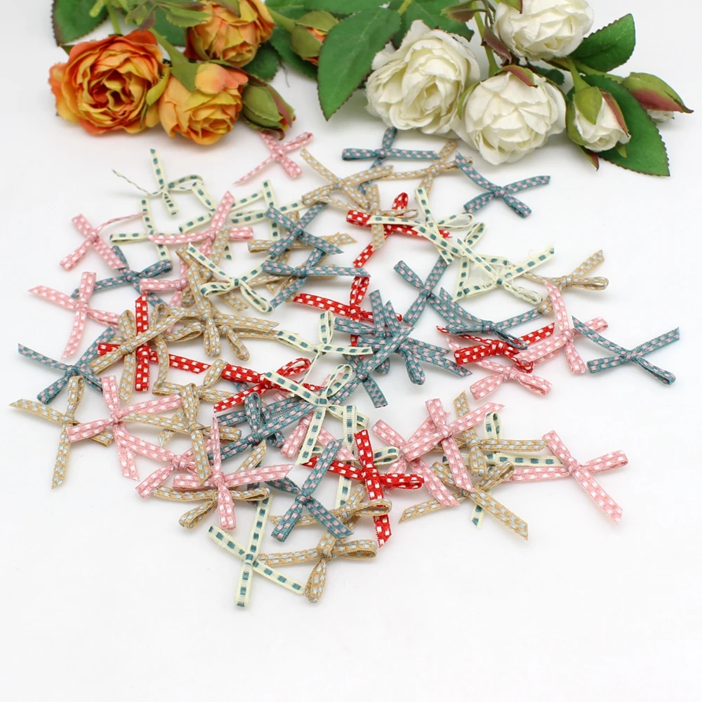 100 or 200pcs 2cm*2.5cm Handmade Satin Bows for Craft Apparel Decoration DIY Small Ribbon Bow Garment Accessories