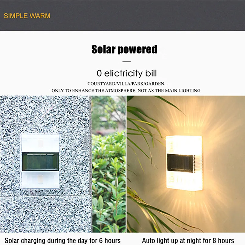 Solar LED Fence Lamp Outdoor Waterproof Wall Lamp Up Down Path Stairs Balcony Patio Yard Garden Decorative Street Lights