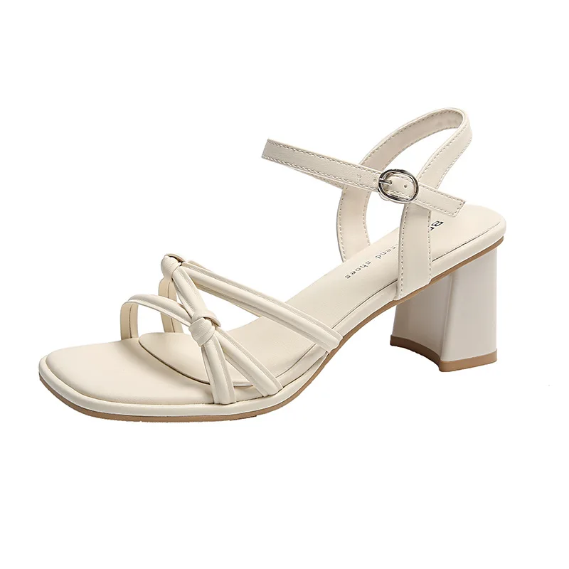 Sepatu Wanita Musim Panas Bermerek Sandal Chunky Hak Tinggi 2025 Sepatu Wanita Terikat Silang Roma Pompa Seksi Pesta Baru Sandal Mujer Zapatos