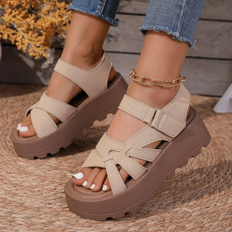 

Women Summer Leather Sandals Open Toe Platform Wedge Sneakers New Women Casual Shoes Beach