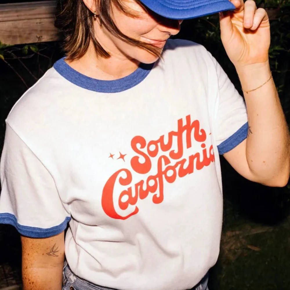 

Summer California Vintage Style Letters Printing Ringer Tees Short Sleeve Loose Cotton Tops Female Short Sleeve Casual T Shirts