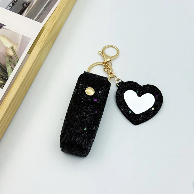 Cross-border lipstick bag keychain, easy to carry, sequined glitter with mirror, lipstick bag, bag pendant, lipstick bag