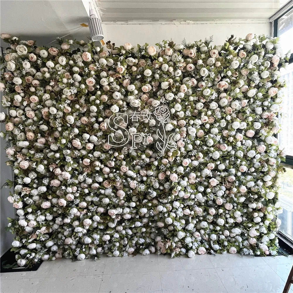 SPR Rolled Flower Wall Silk Flower Cloth Silk Structure Material Wedding Stage Backdrop Artificial Flowers Wall for salon Wall