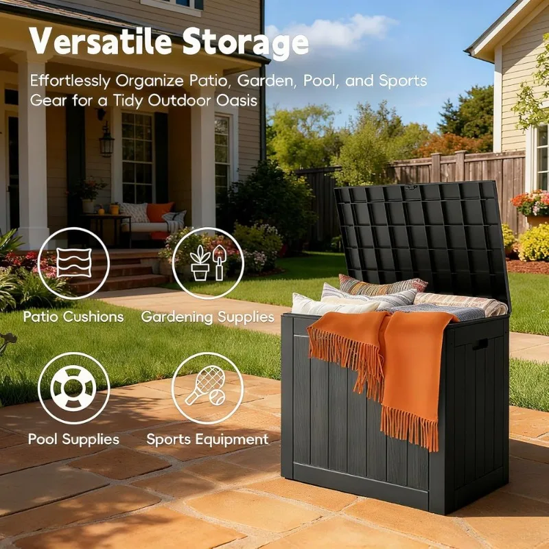 Large 31 Gallon Deck Box Outdoor Waterproof Storage Bin with Lockable Lid for Patio Furniture Cushions Pool Supplies Garden