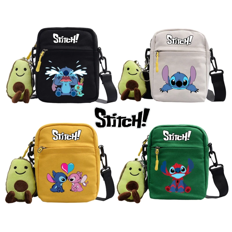 Cute Disney Stitch Children Shoulder Diagonal Bags Anime Cartoon Canvas Small Square Bag for Student Kids Women's Backpack Gift