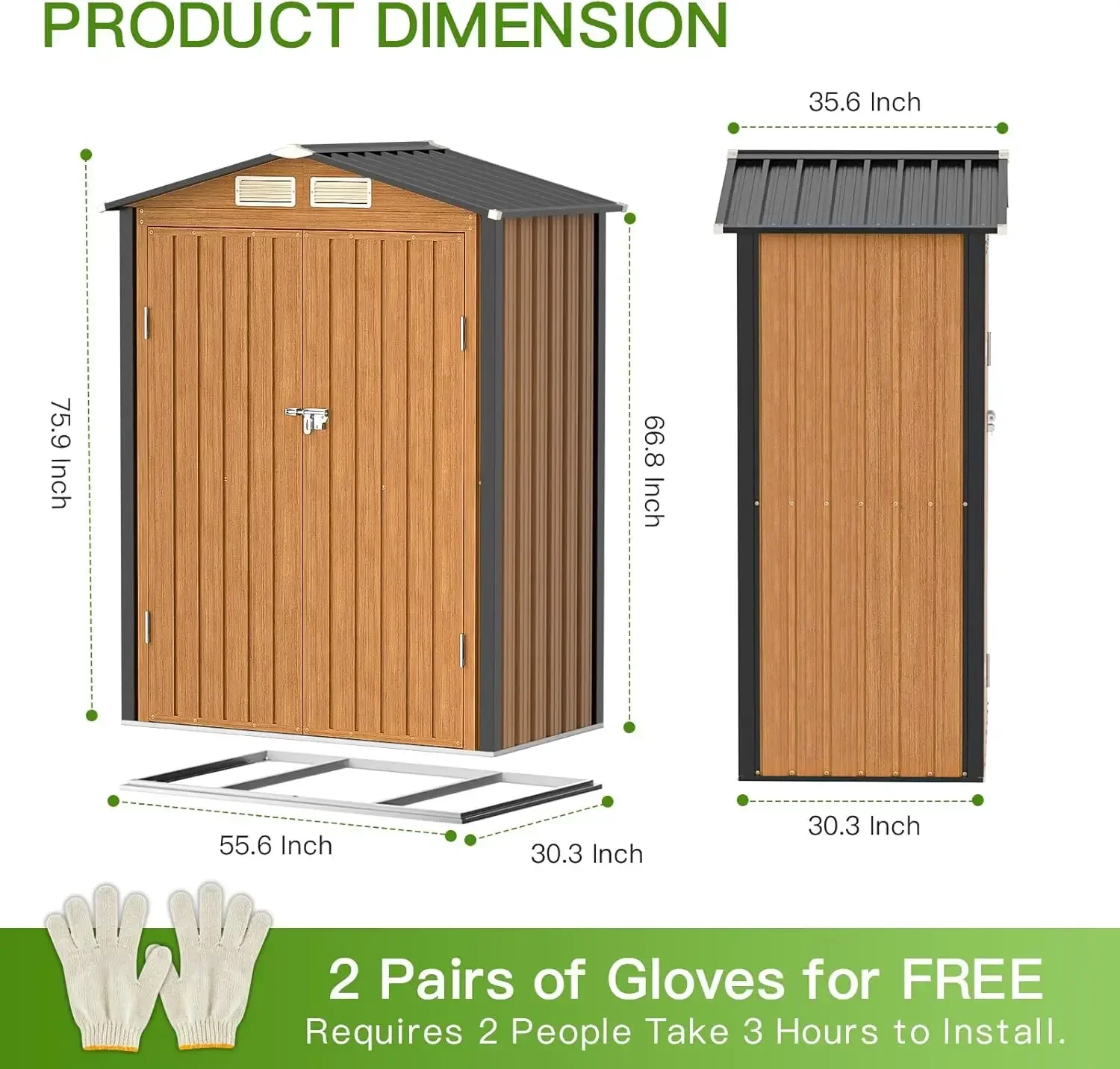 Outdoor Storage Shed,  Lockable Door, Vertical Outside Storage Building for Garden, Backyard, Lawn, Patio Utility, Tool Storage