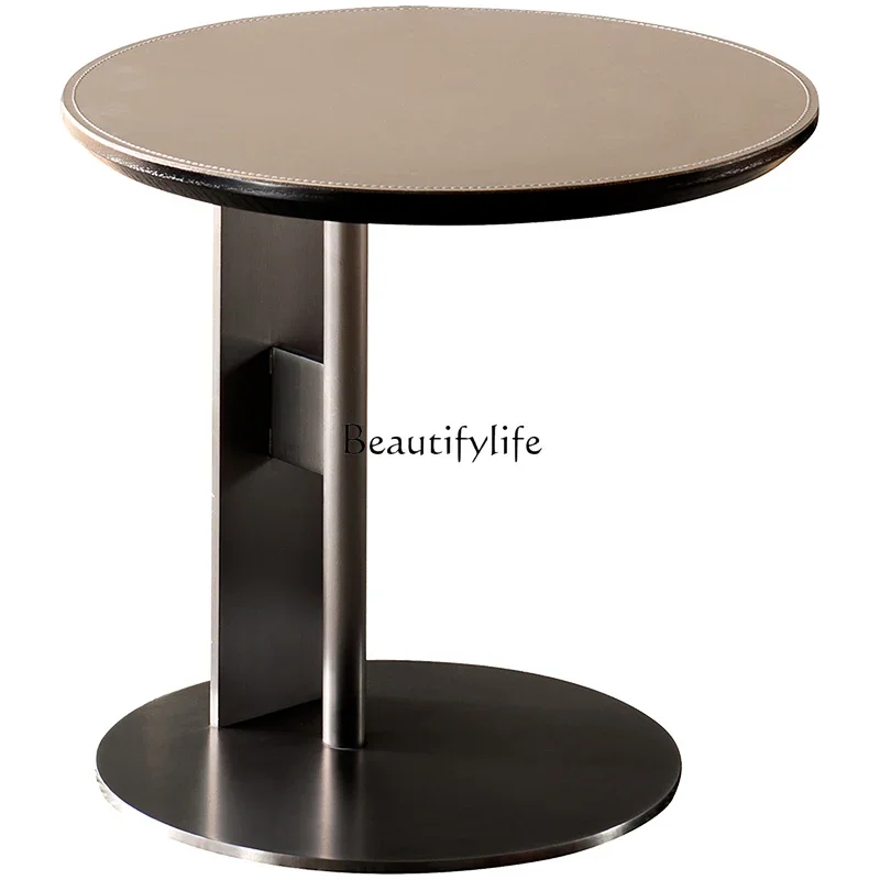 

Italian minimalist sofa saddle leather round table light luxury living room home designer stainless steel corner table