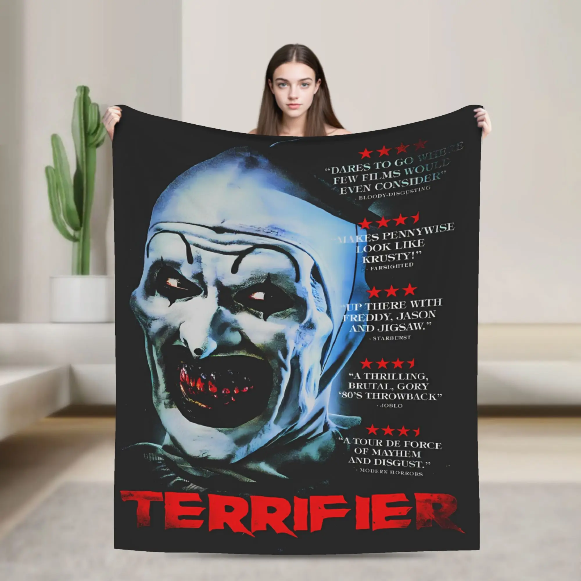 Soft BlanketGirls Boys Decorative Terrifier Movie Throw Blanket  Flannel Bedspread For Bedroom Funny Sofa Bed Cover
