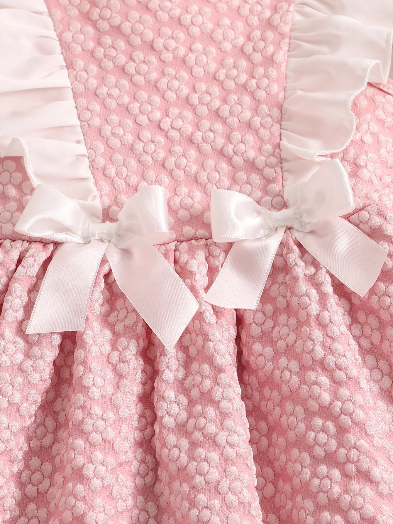 New Arrival Toddler Girl Flower Woven Textured Sundress, Frill Splice Hem With Bow Embellishment, Children Casual Dress 6