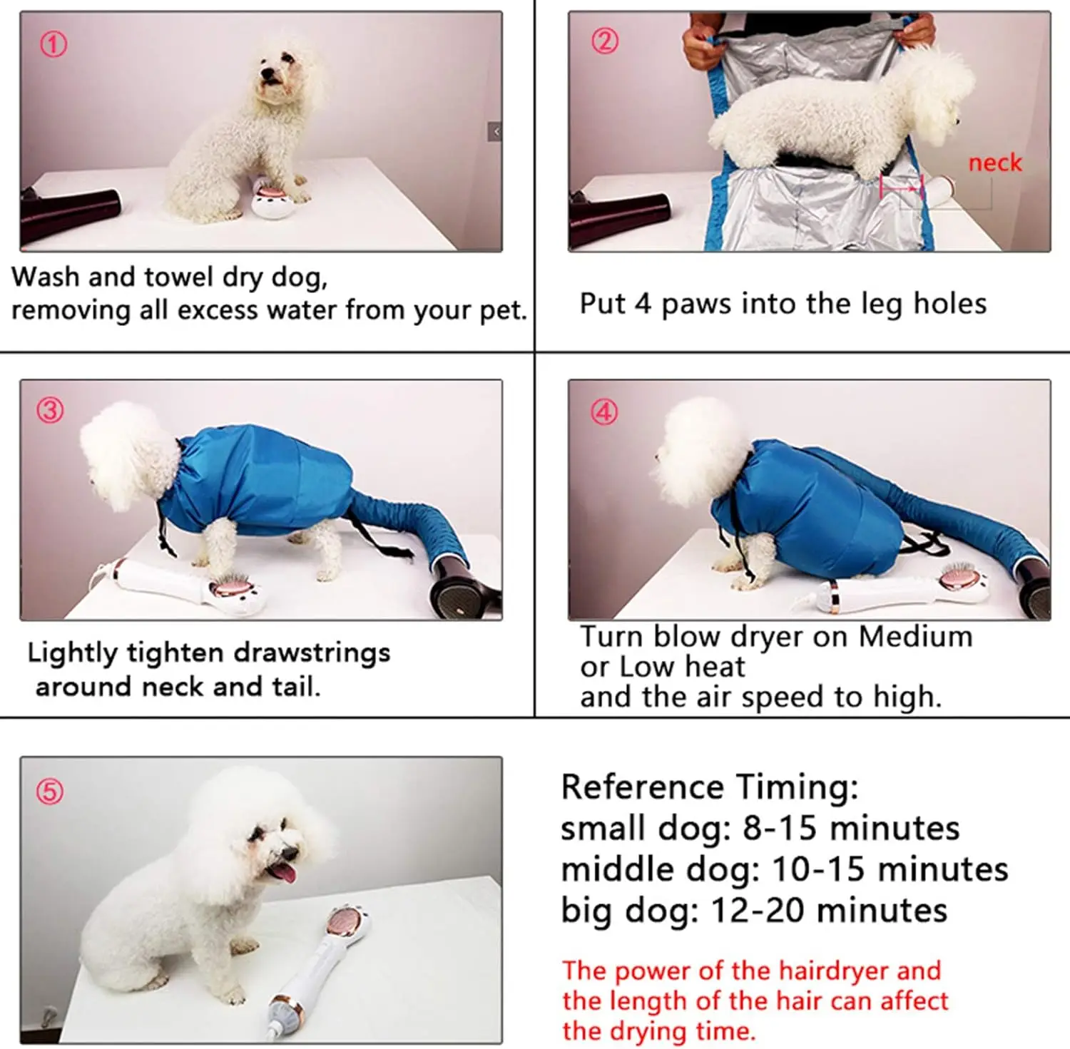 Hands-Free Pet Dryer Bag - Safe & Comfortable Blow Drying Station for Anxious Dogs, Portable Folding Design