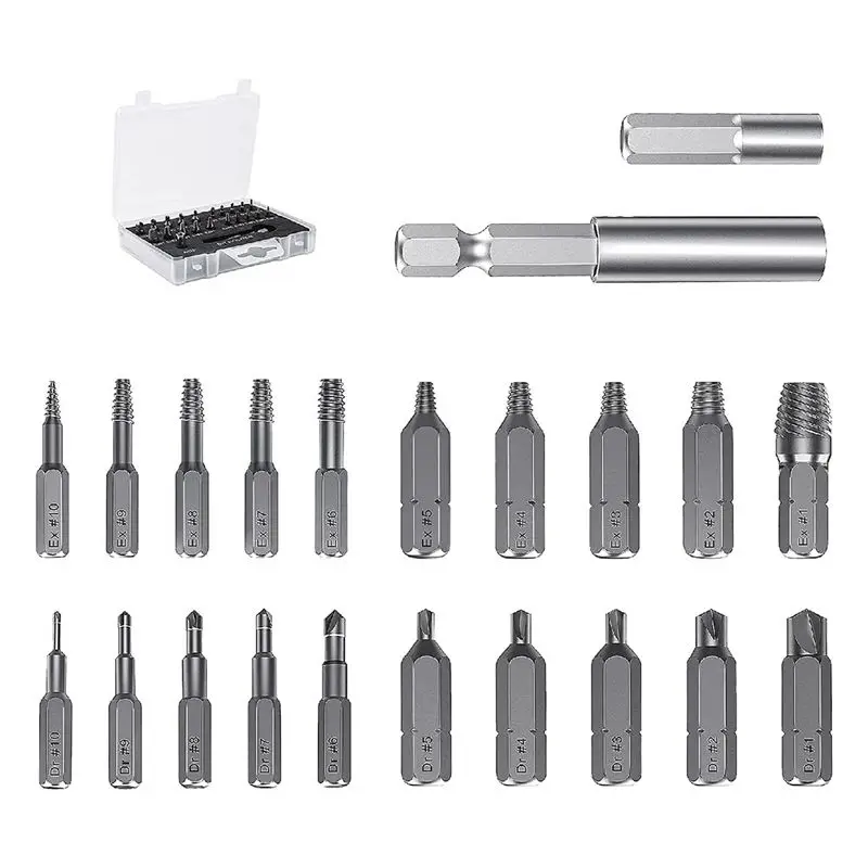 Must Have 22 Piece Damaged Screw Extractor Kit, Easy Removal Stripped Screw Extractor Kit, Made Of H.S.S. 4341 , Hardness 62-63H