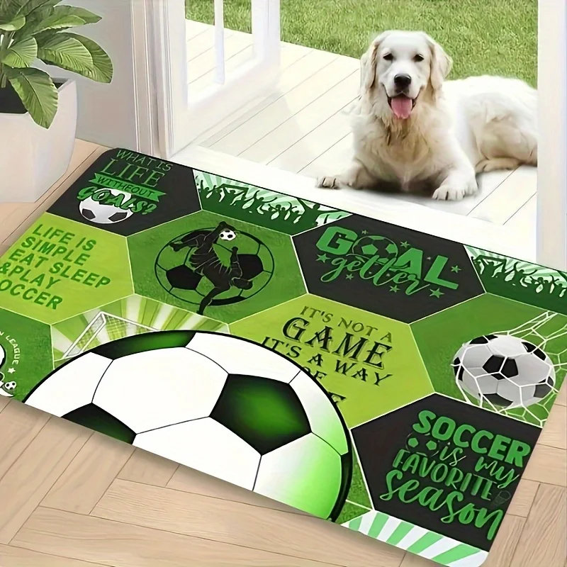 1pc of Football-Themed Area Rug, Featuring a Green And Black Checkered Design with Non-Slip Backing, Made of High-Grade Polyes