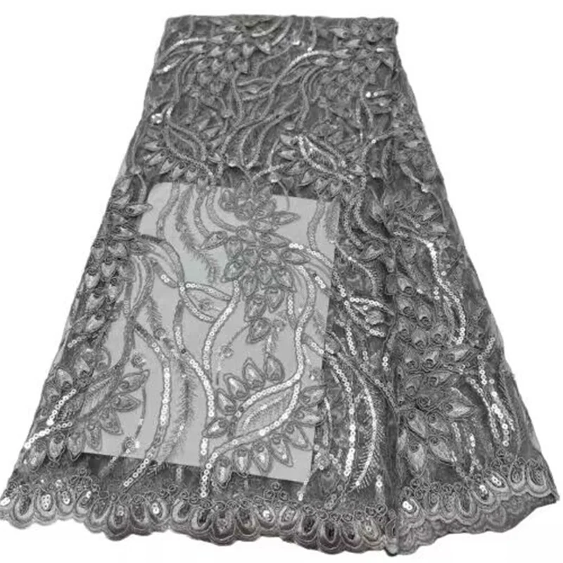 

Grey Latest Swiss Material French Sequins Nigerian Laces Fabric 2022 High Quality Sequins African Tulle Lace Fabric For Wedding