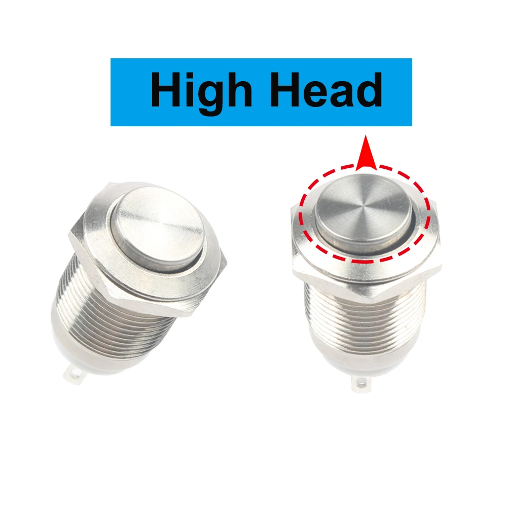 50pcs/pack 12mm Flat/High Head Metal Push Button Waterproof Nickel Plated Brass Press Button 1NO Momentary Reset No Fixed No LED