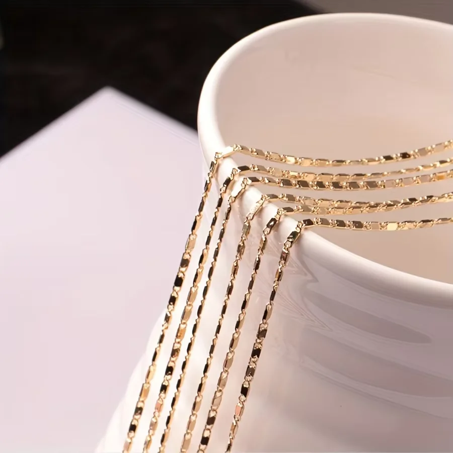 1pc Italian 18K Gold Plated Punk Chain Necklace, 2mm Flat Link Chain for Men & Women, Father's Day Gift