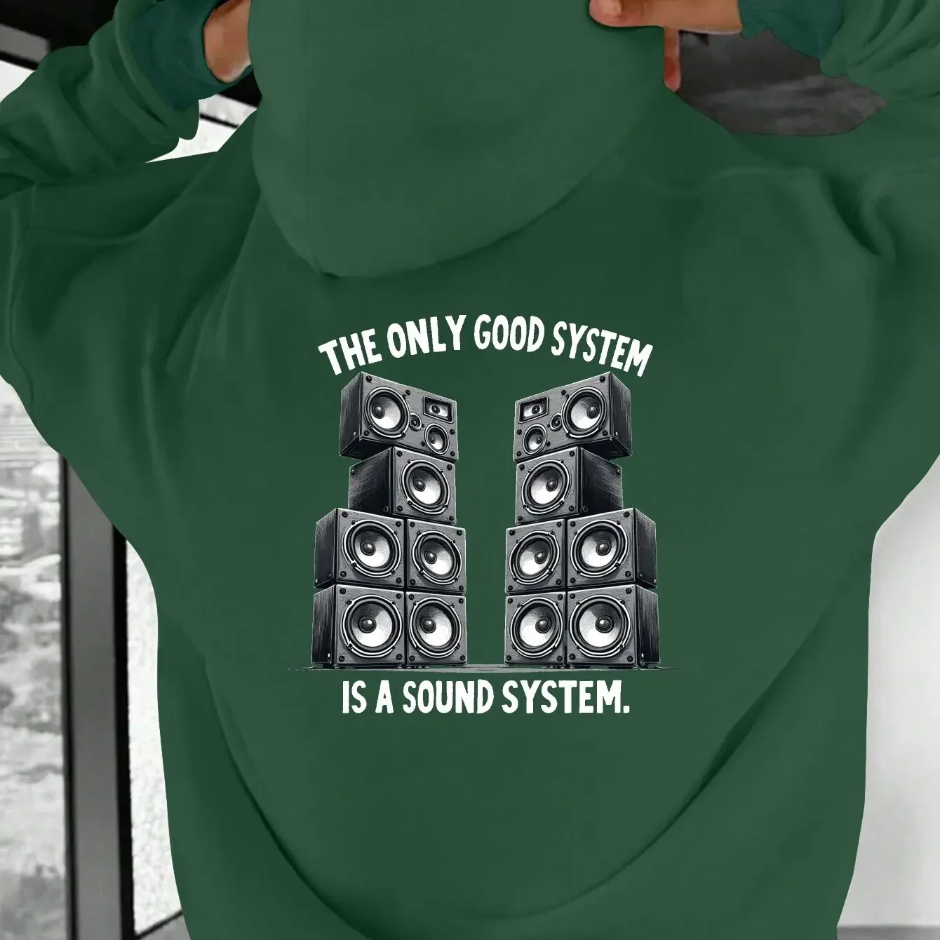 Men The Only Good System Is A Sound System Letter Speaker Graphic Back Printed Drop ShoulderHoodie EDM Club Casual Sweatshirt
