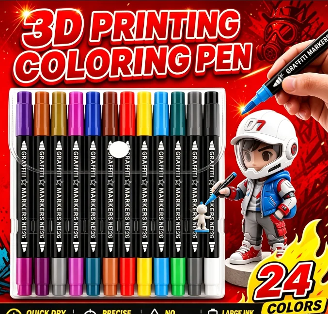 3D Printing Coloring Marker Pen for PLA ABS PETG Light-curing Resin - Easy Adhesion Non-clumping Ink for 3D Model Finishing