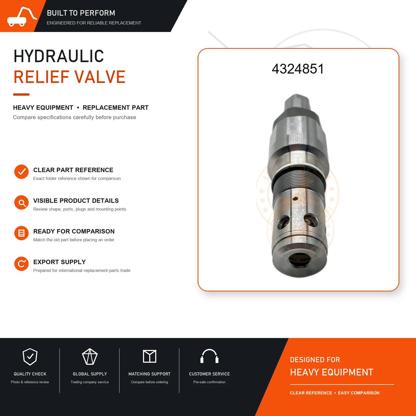 4324851 Hydraulic Swing Motor Relief Valve for EX200-2 Excavator Replacement Part