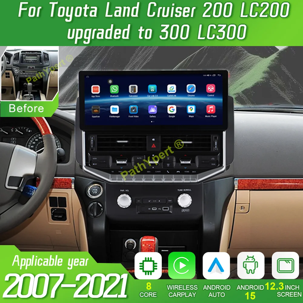 Unisoc 7870 Android 15 For Toyota Land Cruiser 200 LC200 upgraded to 300 LC300 2007-2021 12G+256G Car Radio Multimedia Carplay