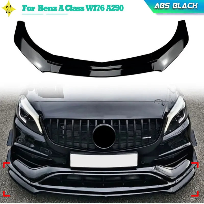 

ABS Gloss Black Car Front Bumper Lip Spoiler For Benz A Class W176 A250 Sport Hatchback 4-Door 2013-2018 Front Lip Chin Apron