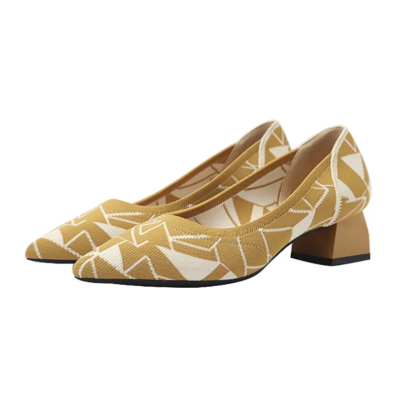 New Shoes for Woman Fashion Pumps High Heel Women Shoes Stretch Fabric Pointed Toe Square Heel Quality Ladies Shoes Platform