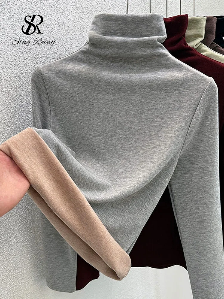 Turtleneck Mulberry Silk Bottoming Shirt Long Sleeves Velvet Fleece Thermal Underwear Women Warm Cashmere Slim Top