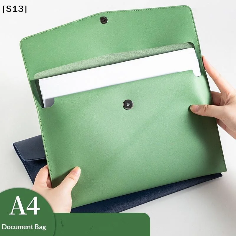 A4 Leather Document Storage Bag Briefcase Simple And Retro Single-layer Thick And Waterproof Large Capacity Business Bag[Q]Q@
