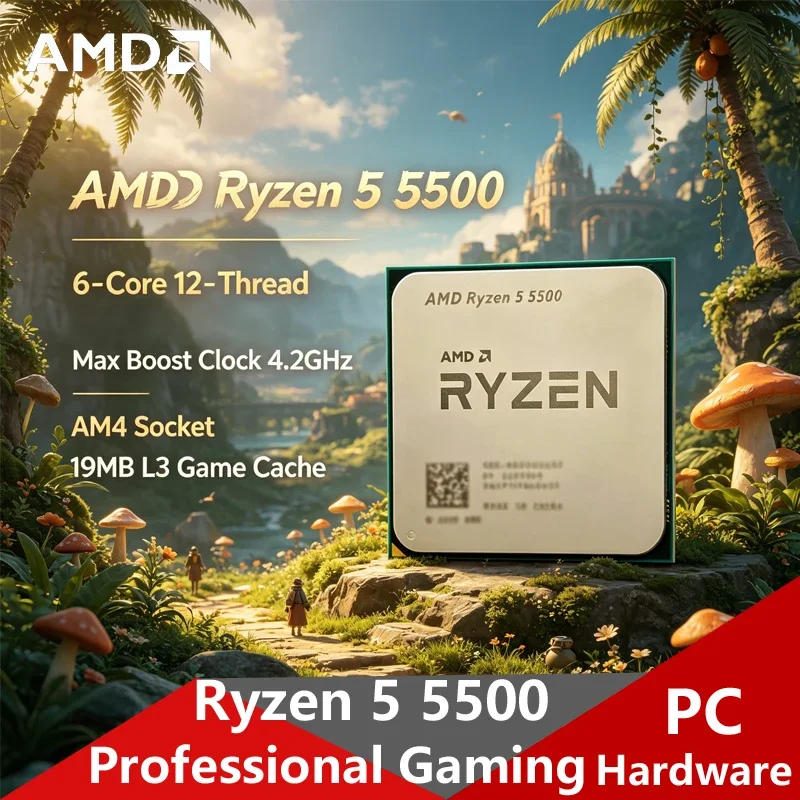 

AMD Ryzen 5 5500 Unlocked Tray CPU, 6C12T 4.2GHz Boost, 19MB L3 Cache, AM4 Socket OEM Gaming Processor No Retail Box