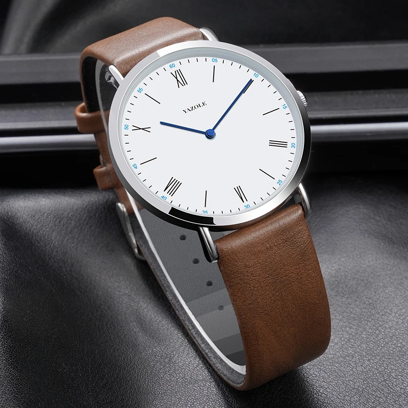 New Men Watch Simple Leather Quartz Wrist Watches For Men Minimalist Fashion Ultra Thin Wrist Watch Original YAZOLE Reloj Hombre