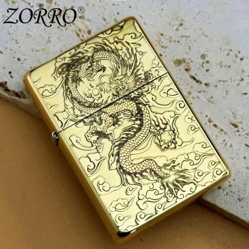 الأصلي ZORRO الكيروسين أخف الرجعية الإبداعية النحاس النقي قذيفة يندبروف النحاس السجائر محرك البنزين التدخين هدية صندوق